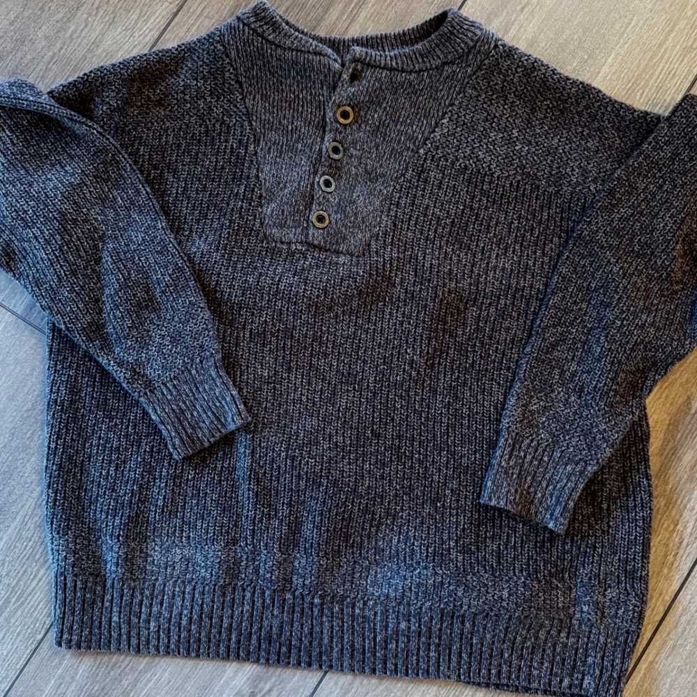 RedHead Mens XL Henley Sweater Gray Marl Knit Button Neck Pullover